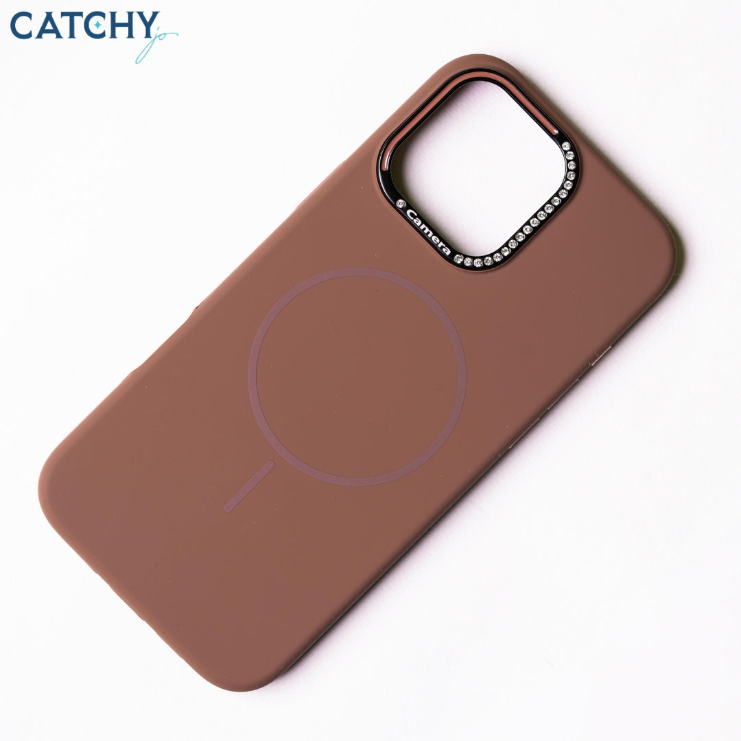 iPhone Series 11+12 Silicone MagSafe Case With Diamond Camera Frame