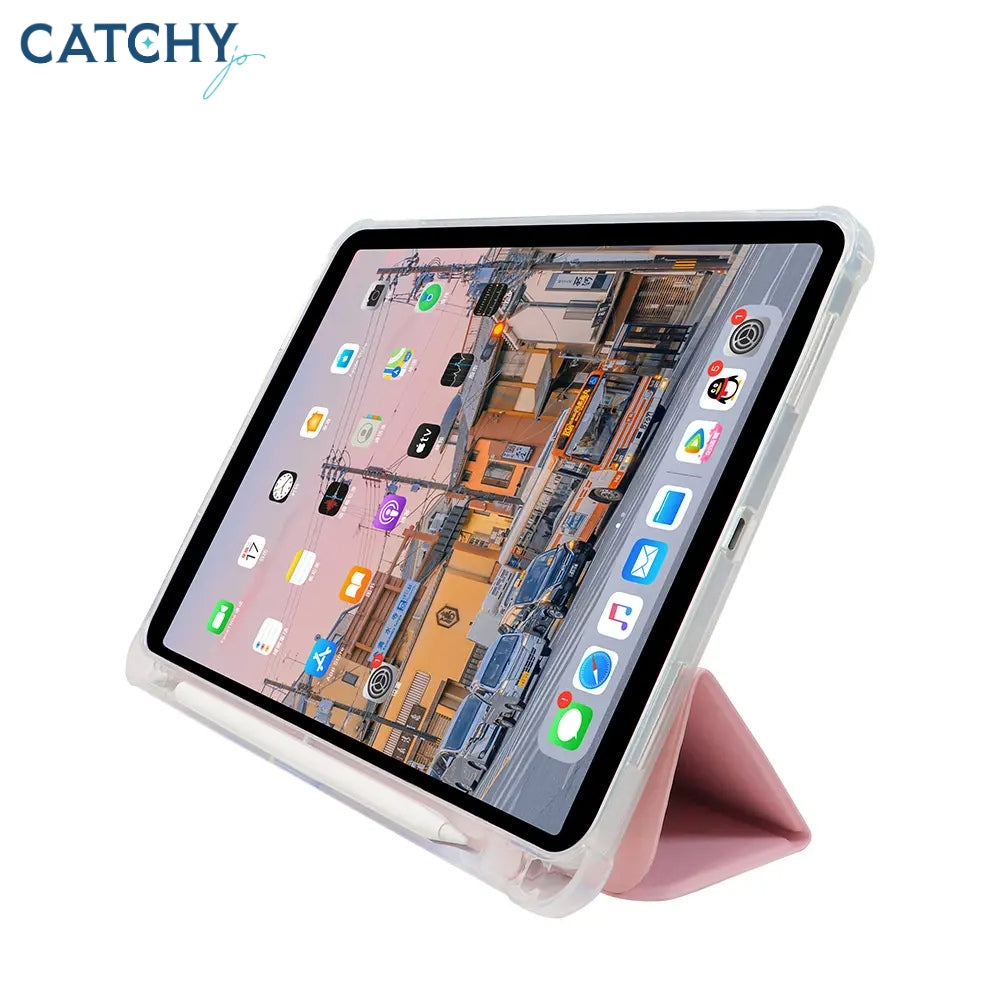 غطاء iPad شفاف من الجلد ومقاوم للصدمات