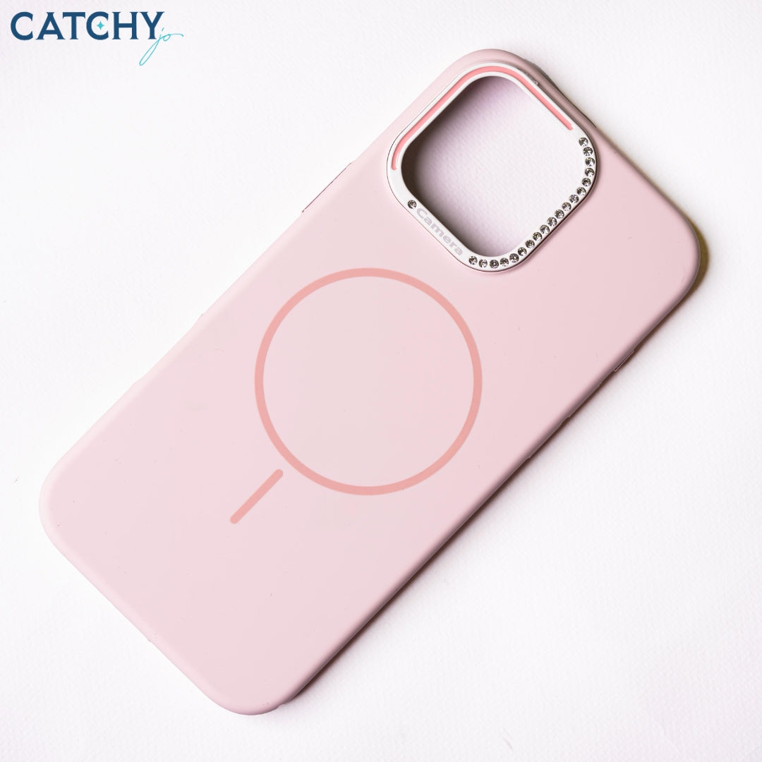 iPhone Series 15+16 Silicone MagSafe Case With Diamond Camera Frame