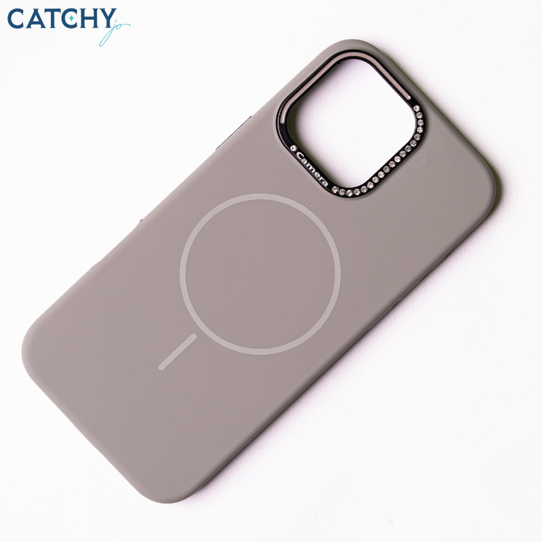 iPhone Series 11+12 Silicone MagSafe Case With Diamond Camera Frame
