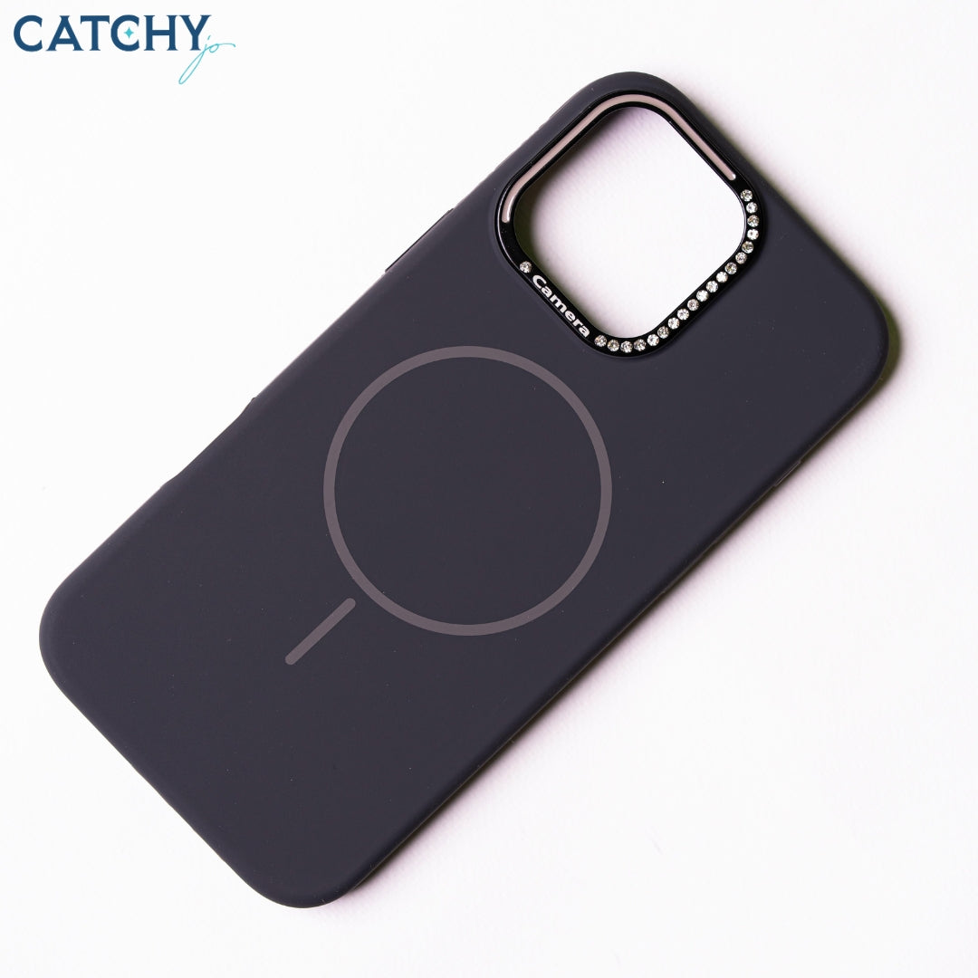 iPhone Series 15+16 Silicone MagSafe Case With Diamond Camera Frame