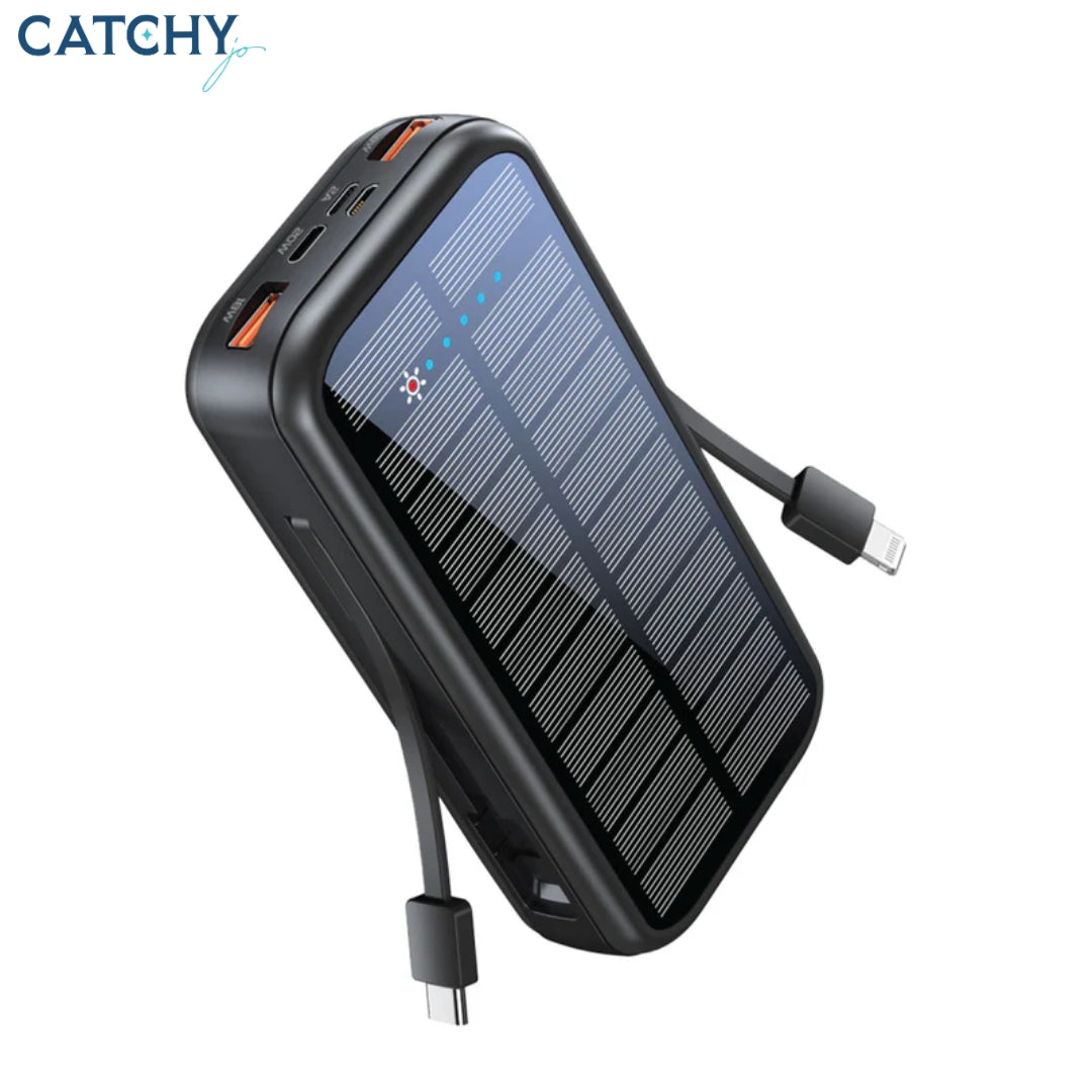 PROMATE Solar Power Bank With Built-in USB-C & Lightning Cables (20000mAh)