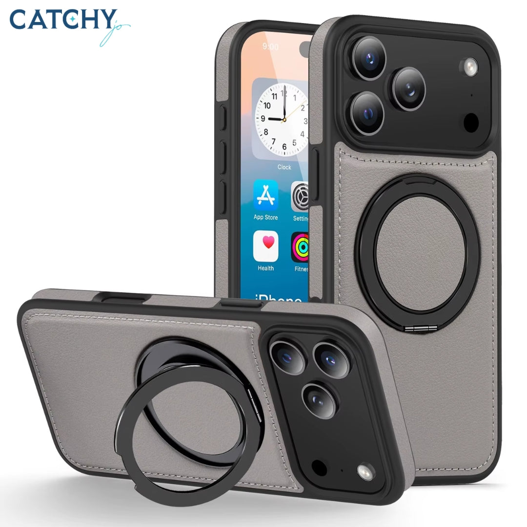 iPhone Metal Ring Leather Magnetic Case