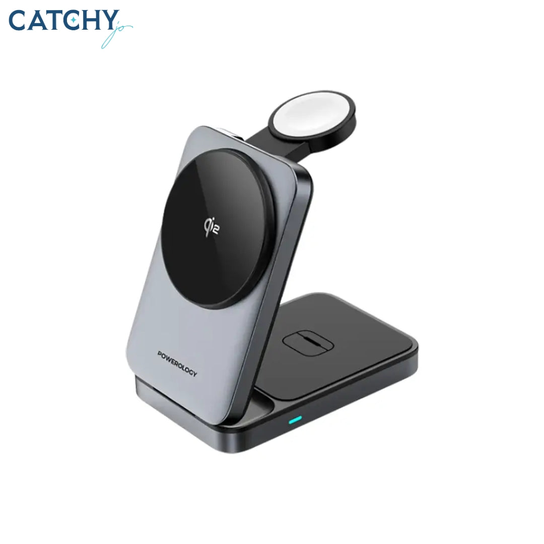 Powerology Foldable 3-in-1 Qi2 Fast Charging Multi-Device Hub