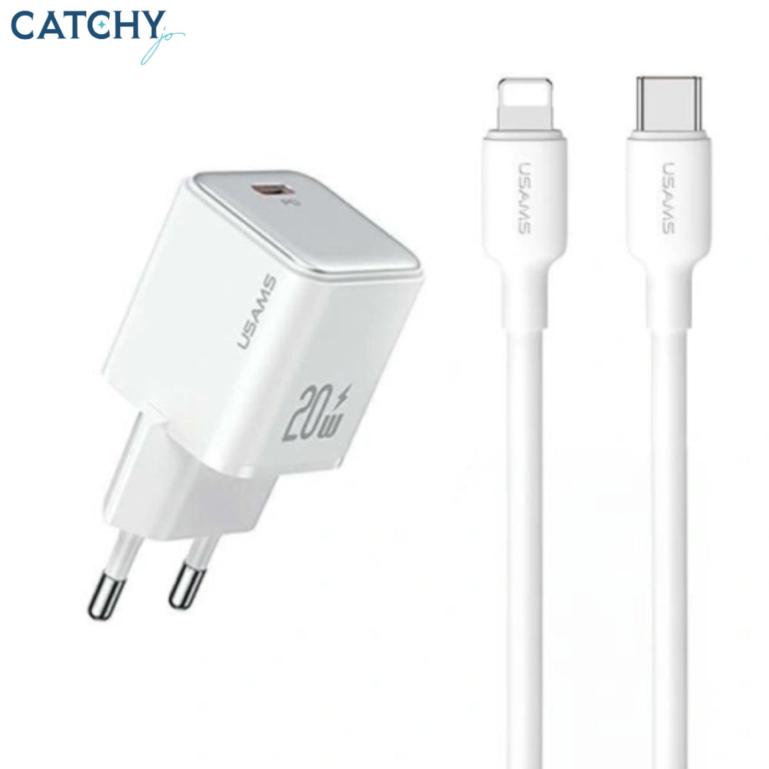 USAMS CC183 Type-C Single Port Fast Charging Adapter With Lightning Cable (20W)