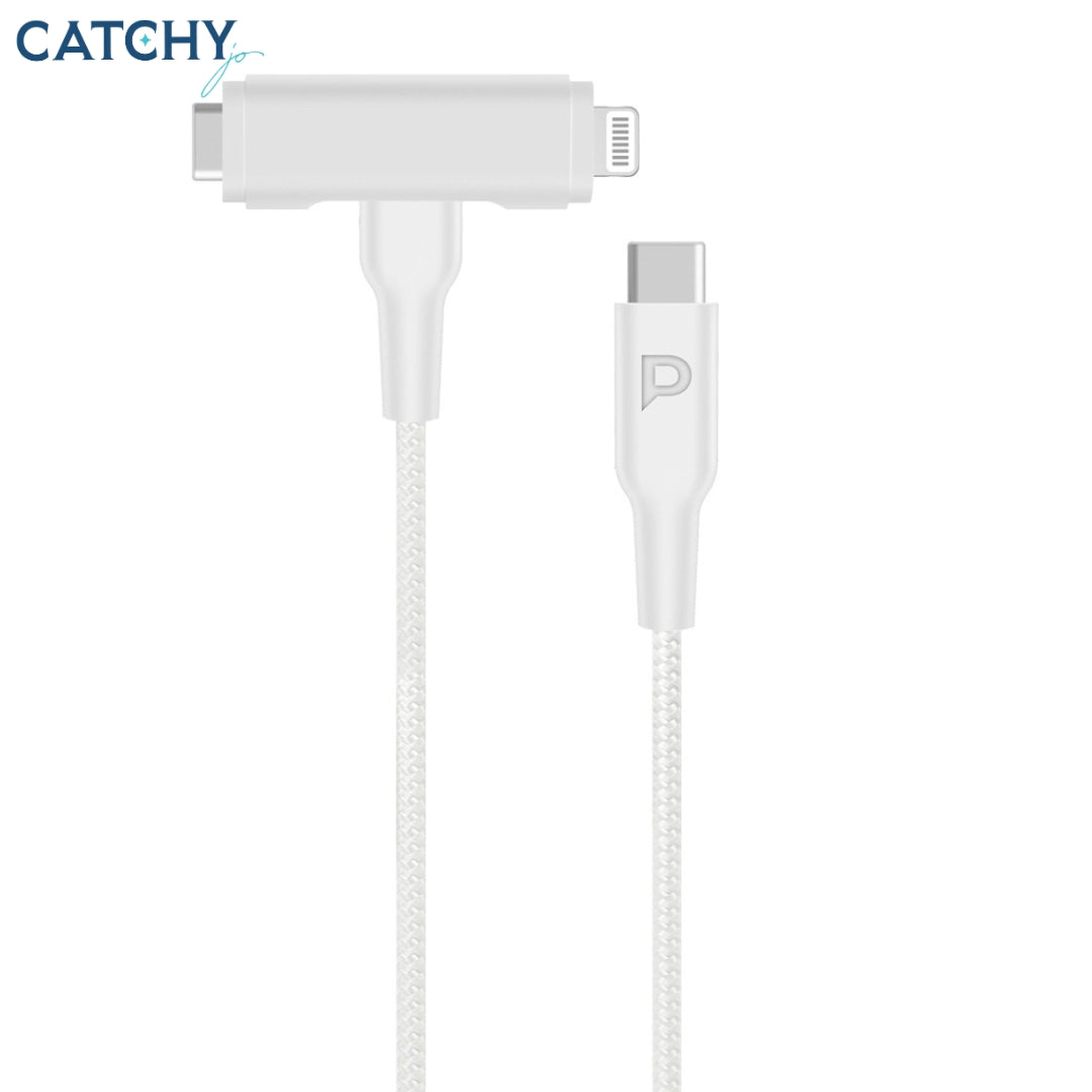Powerology MFI Braided Type-C To Type-C & Lightning 2in1 Cable (1.2M)