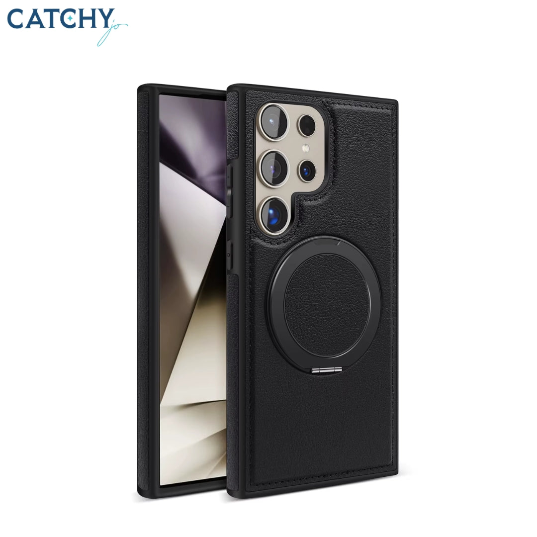 Samsung With Ring Kickstand PU Leather Magnetic Case