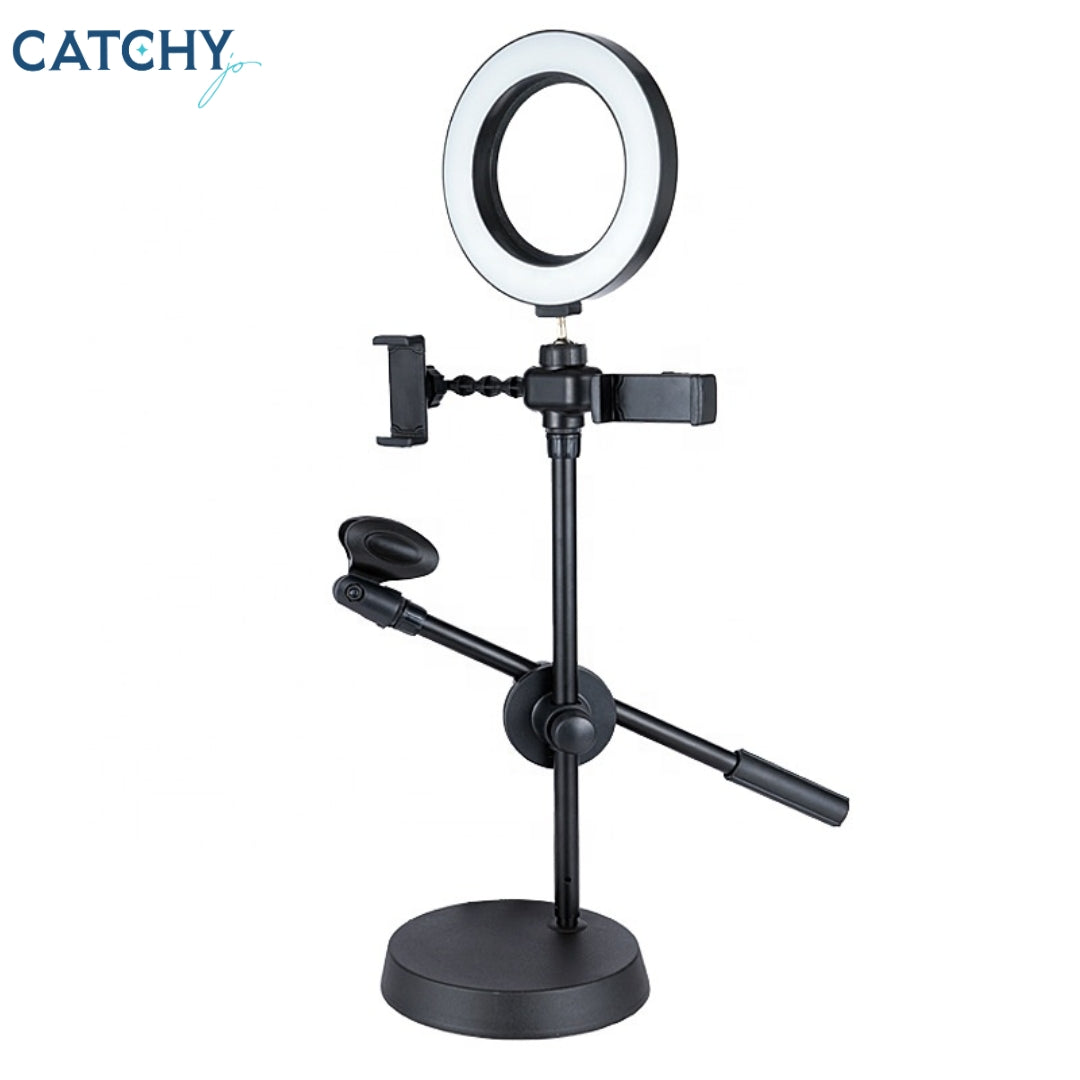 Led Selfie Ring Light With Dual Phone Holder & Microphone Stand (10inch)