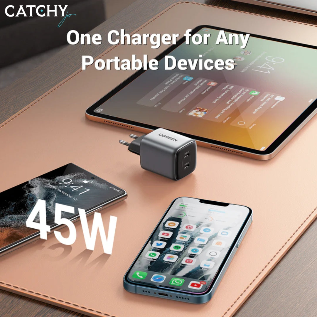 UGREEN Nexode شاحن جداري بمنفذي USB-C (45W)