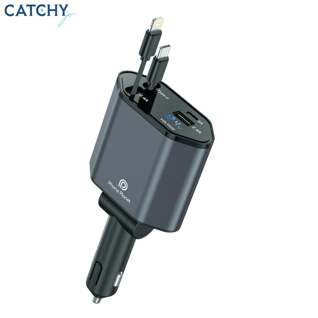 Phone Planet 4 in 1 Retractable Car Charger (120W)