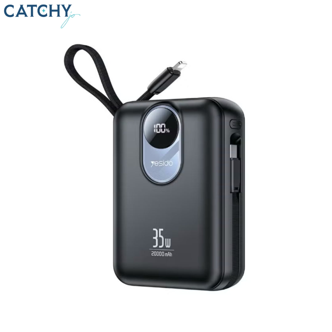 YESIDO YP94 Power Bank With Built-in Type-C & Lightning Cables (20000mAh)