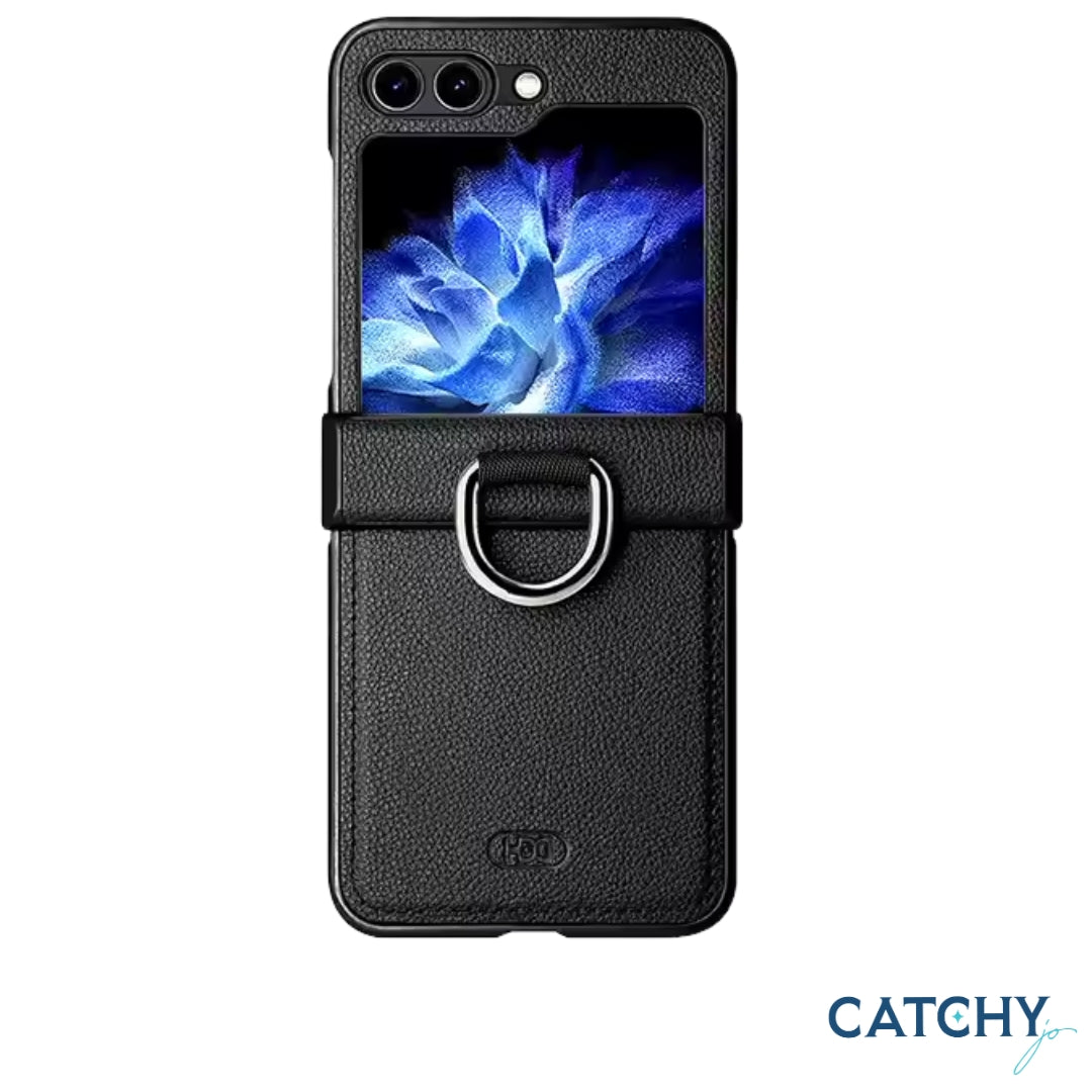 Samsung Z Flip Leather Finger Ring Case