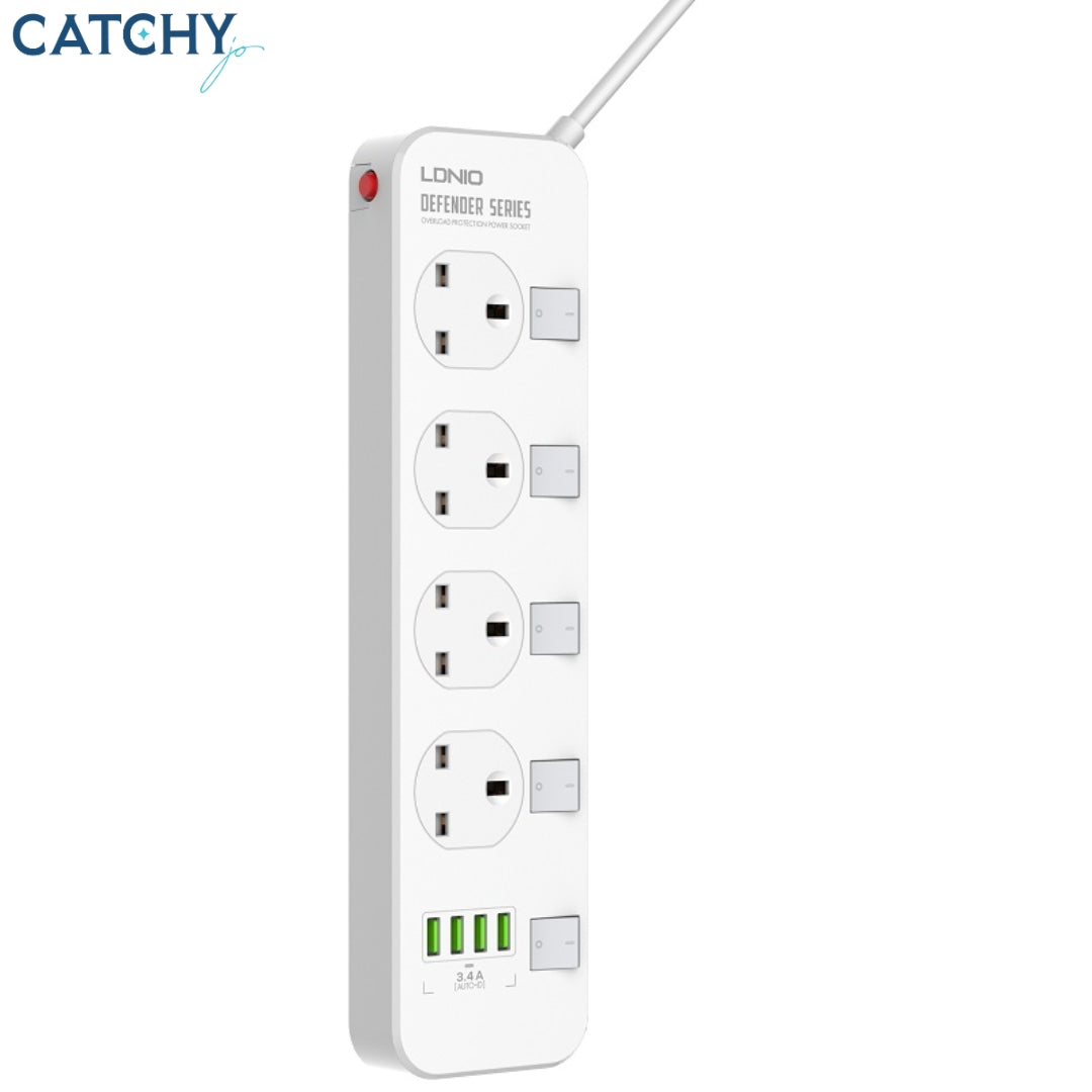 LDNIO SK4466 4 USB Port Surge Protector Power Strip (UK)