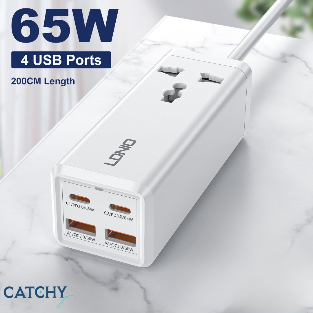 LDNIO SC1418 2 USB-C & 2 USB-A Power Strip (65W)