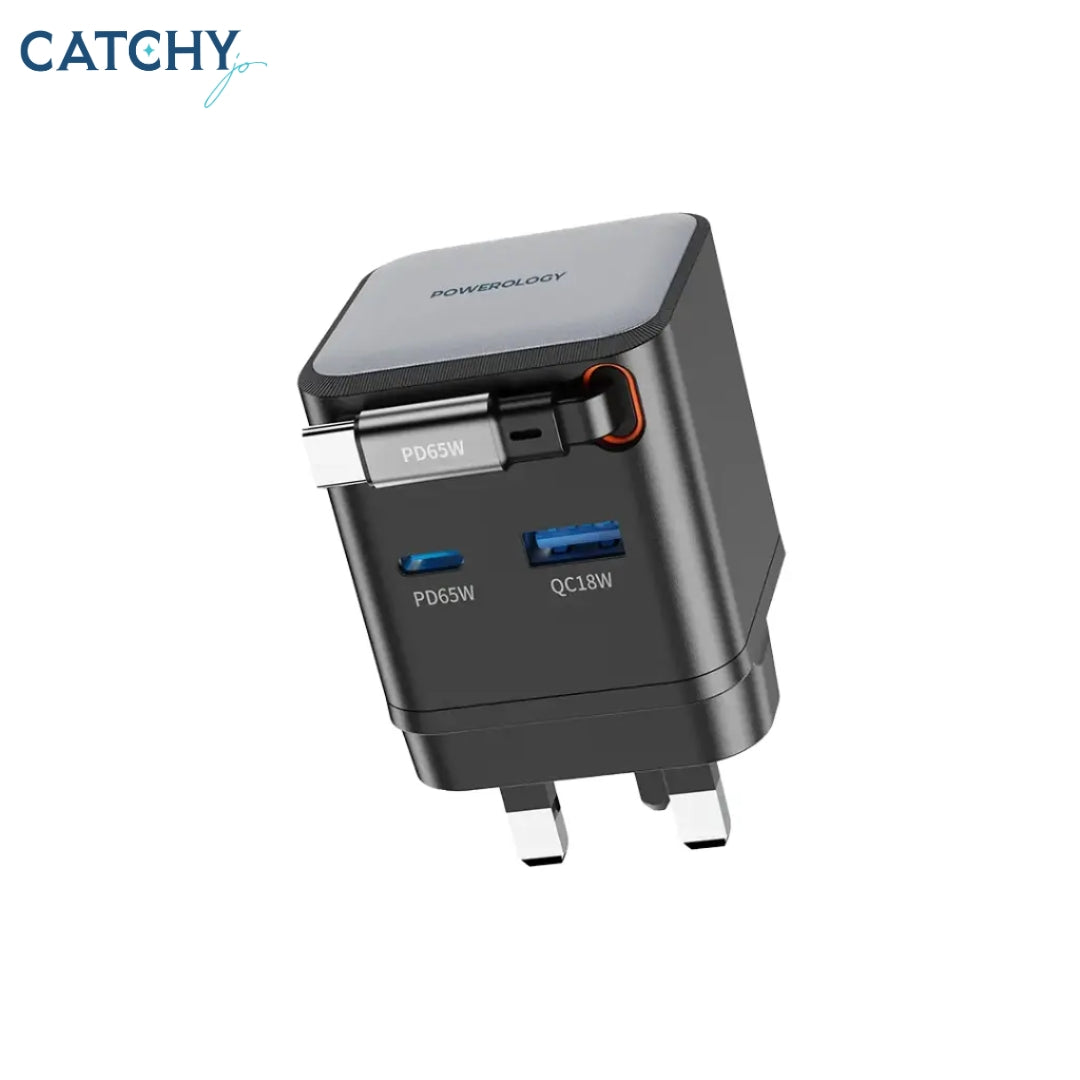 Powerology Dual Port Retractable GaN Charger
