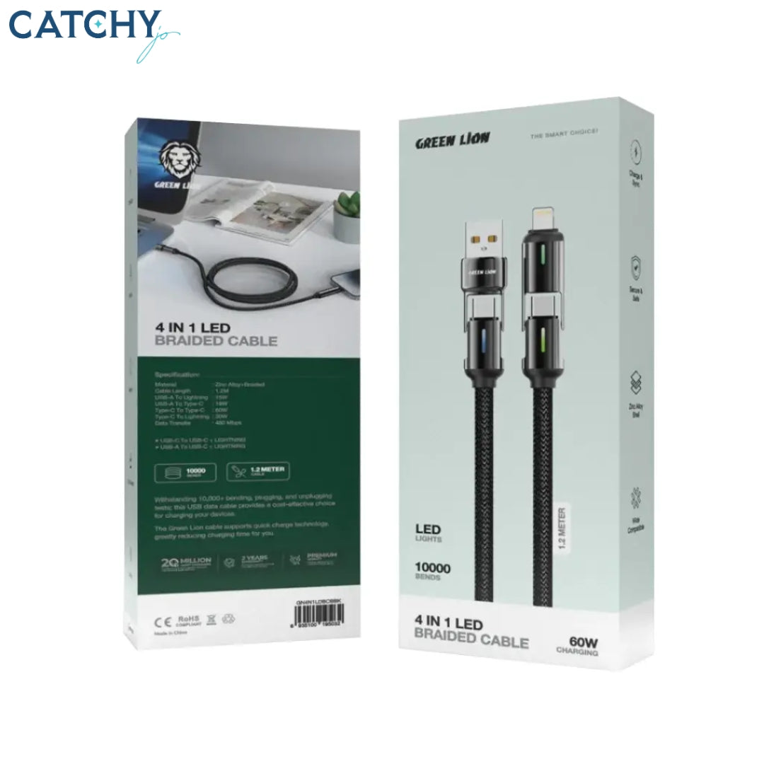 Green Lion 4 in 1 LED Braided Cable (60W)