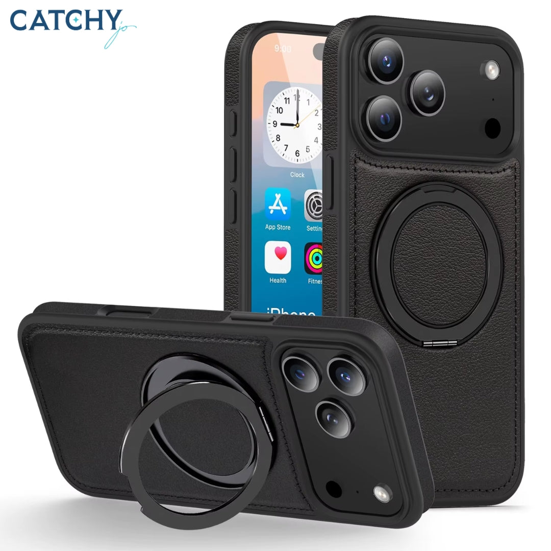 iPhone Metal Ring Leather Magnetic Case