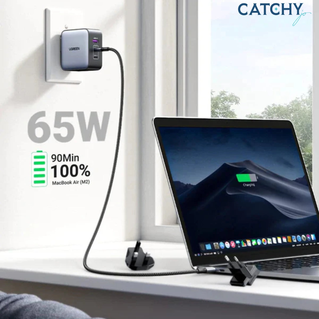 UGREEN شاحن USB-C بمقابس US/UK/EU للسفر (65W)