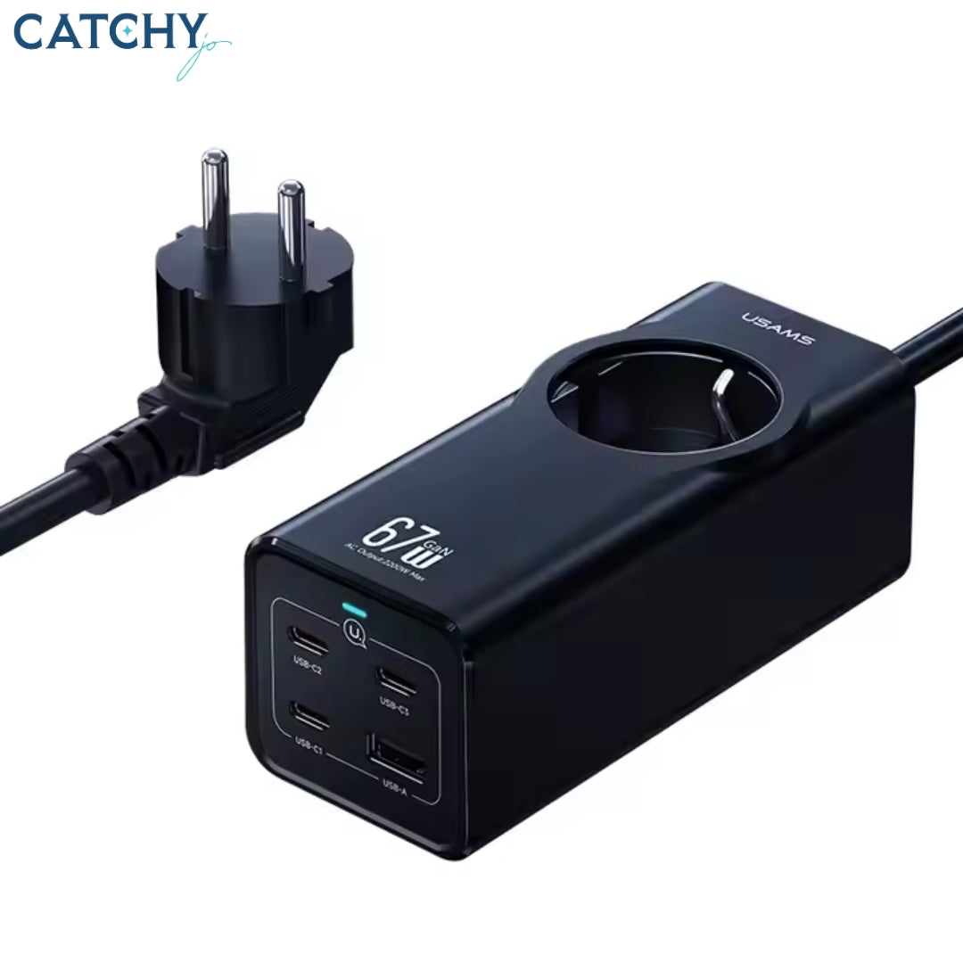 USAMS CC225 4 Ports Fast Charging Adapter 3C+1U Socket With Extension (67W)