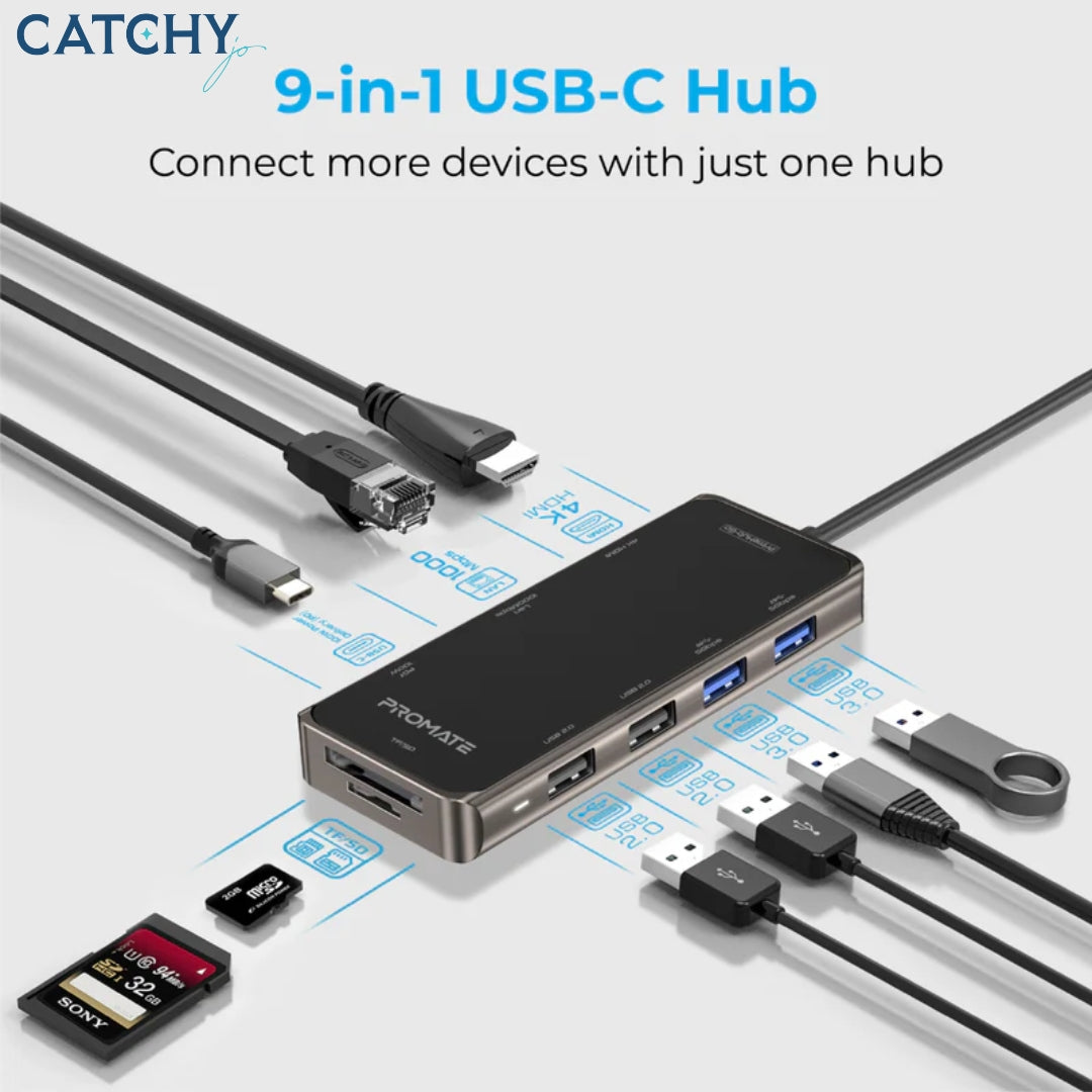 PROMATE PrimeHub-Go Compact Multiport USB-C Hub (100W)