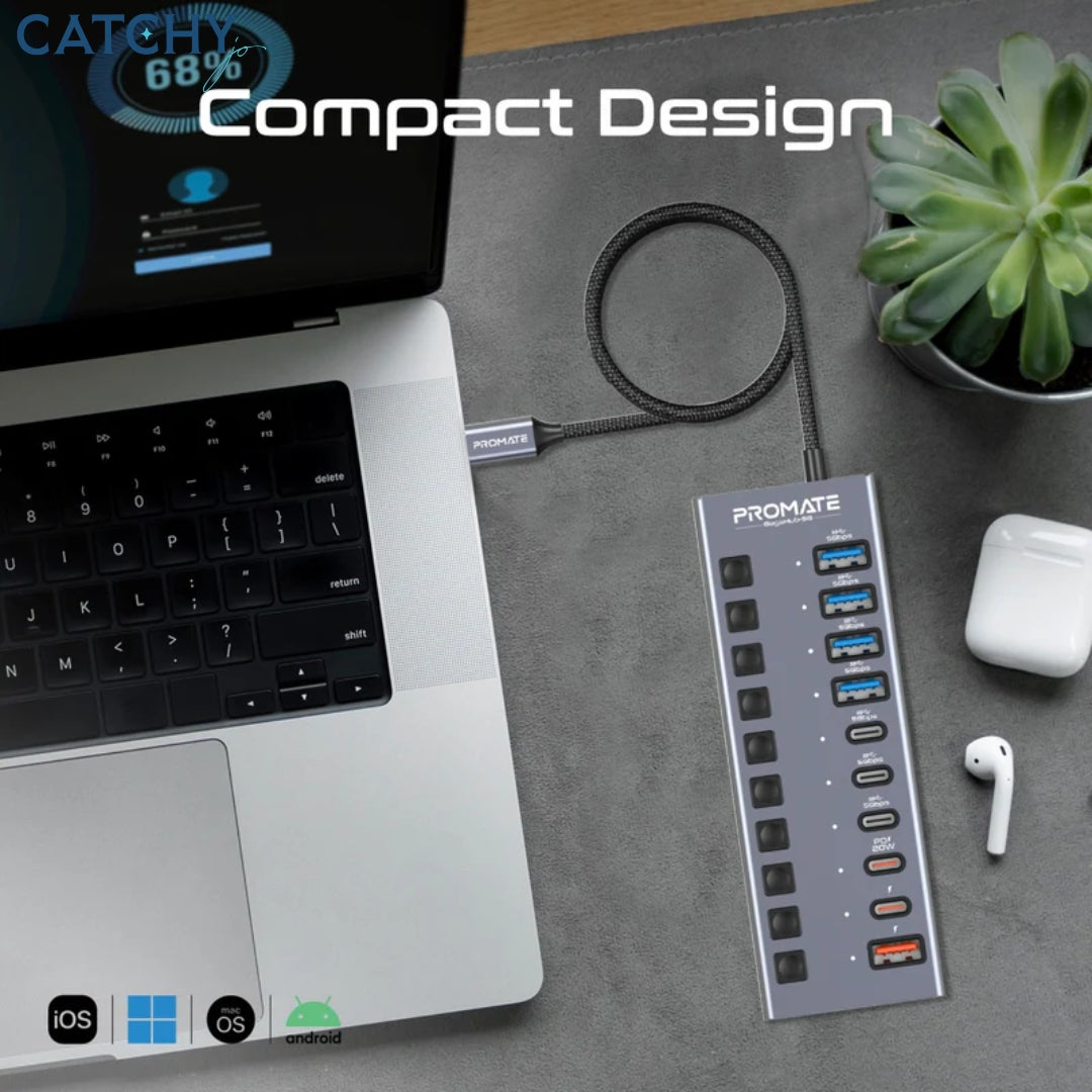 PROMATE GegaHub-5G 10-in-1 High Speed Multi-Port 5Gbps Data & Charging Hub