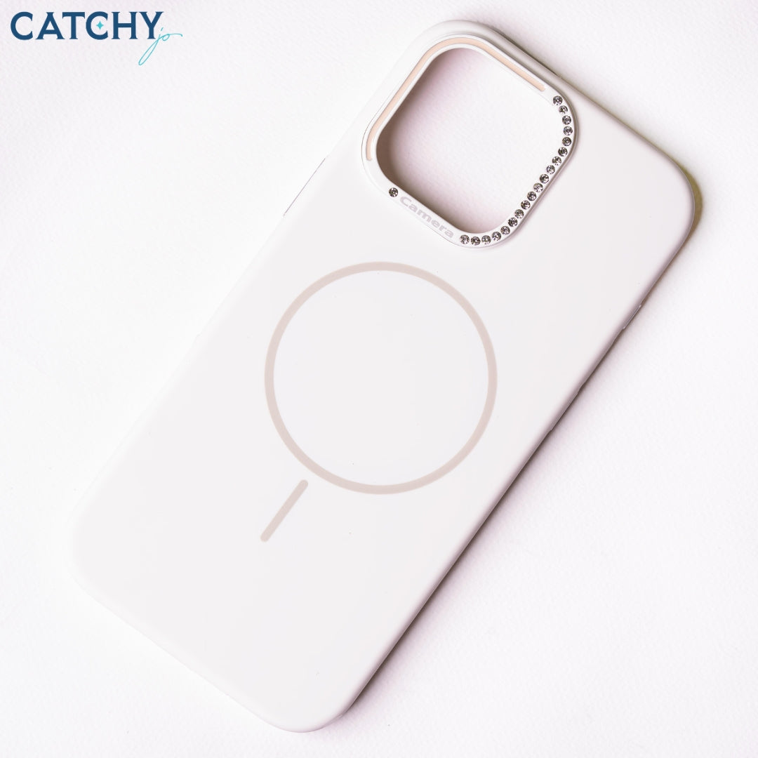 iPhone Series 11+12 Silicone MagSafe Case With Diamond Camera Frame