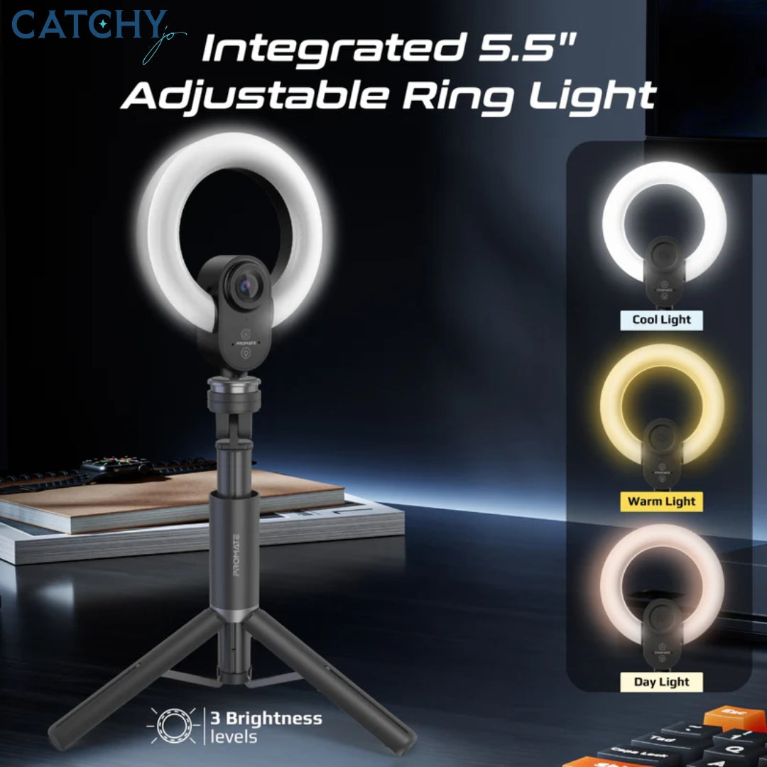 PROMATE VistaCam 2K Ultra-HD Webcam With Built-in Mic & Ring Light