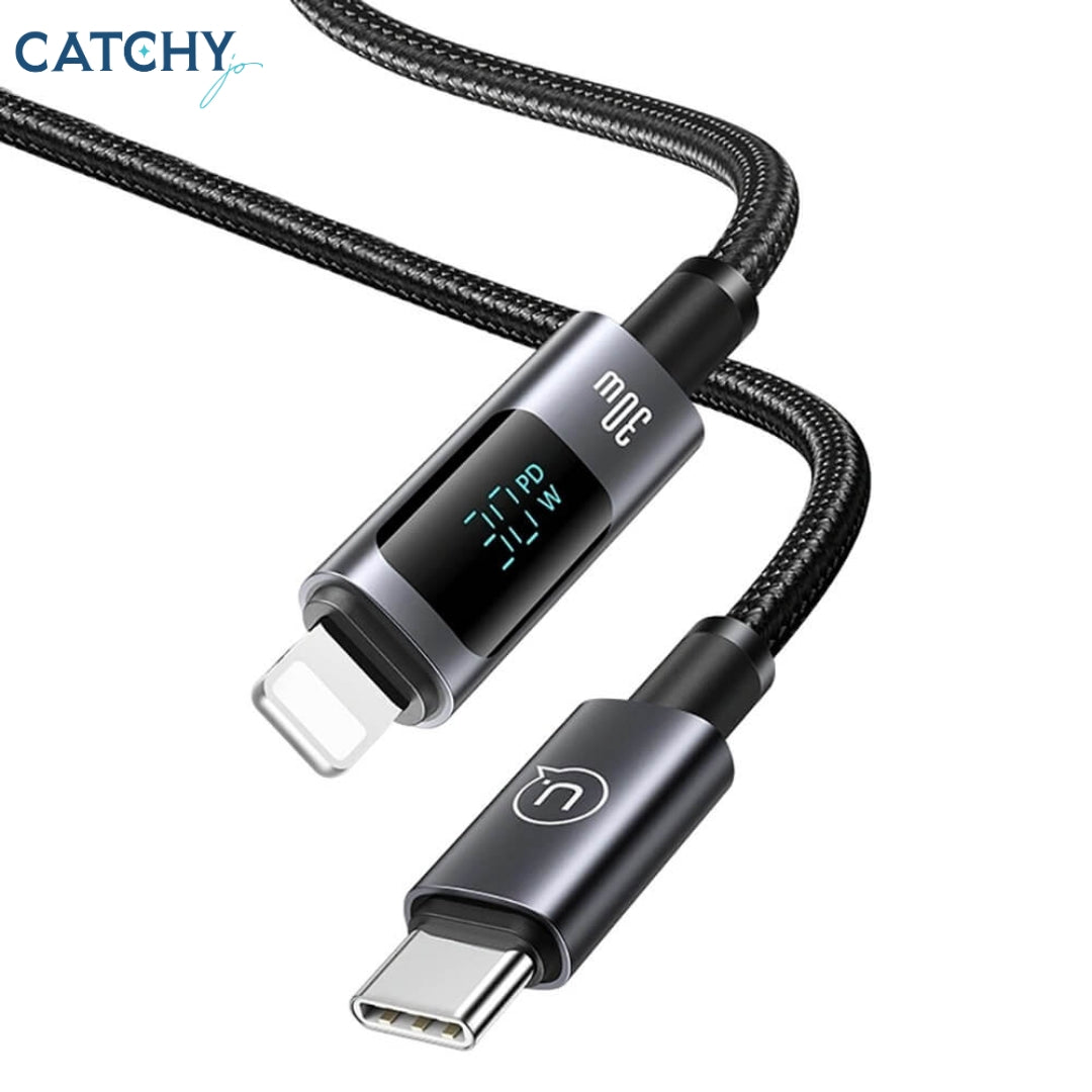 USAMS SJ672 Type-C To Lightning Aluminum Alloy Digital Display Fast Charging Cable (30W)