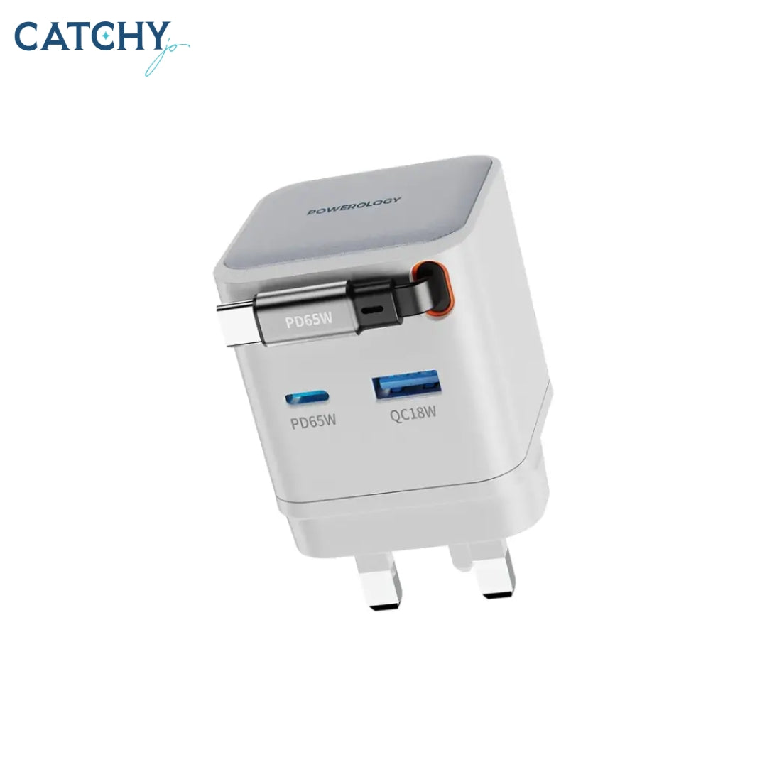Powerology Dual Port Retractable GaN Charger
