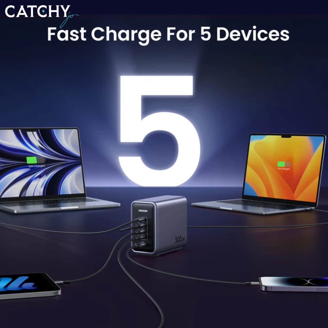شاحن جداري UGREEN Nexode بتقنية GaN بخمسة منافذ USB-C (300W)