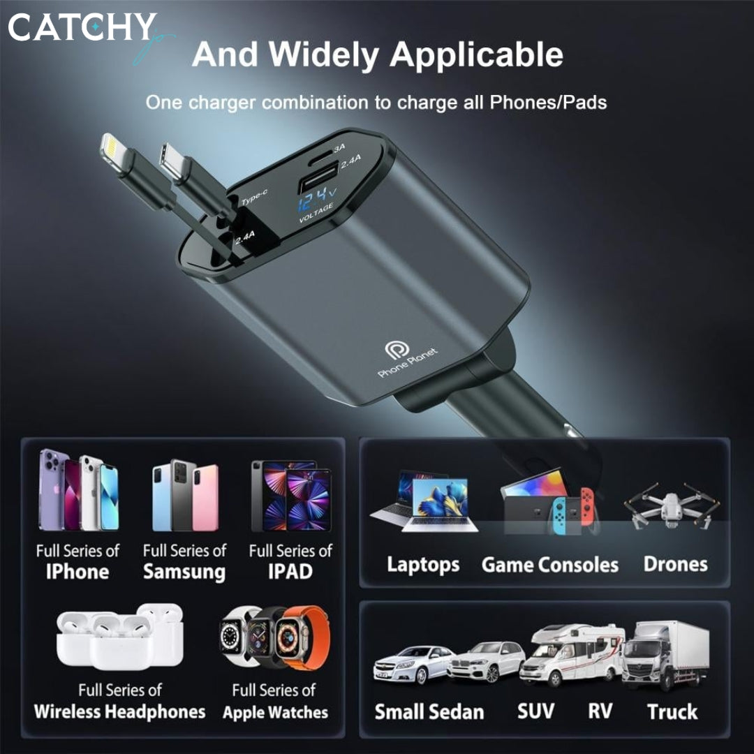 شاحن سيارة قابل للسحب 4 في 1 من Phone Planet (120W)