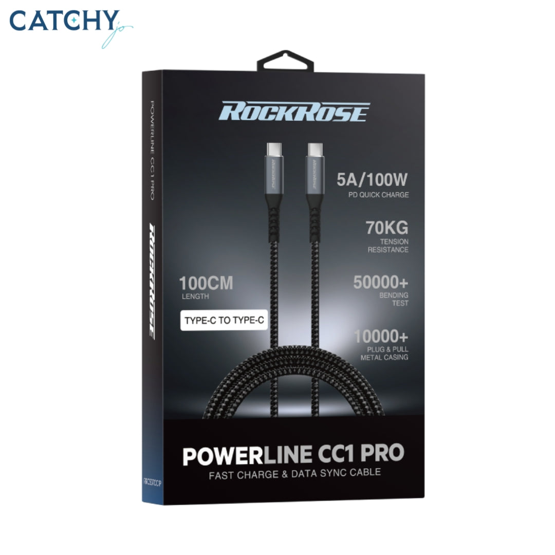 ROCKROSE Powerline CC1 Pro USB-C To USB-C Fast Charge & Data Sync Cable (100W)