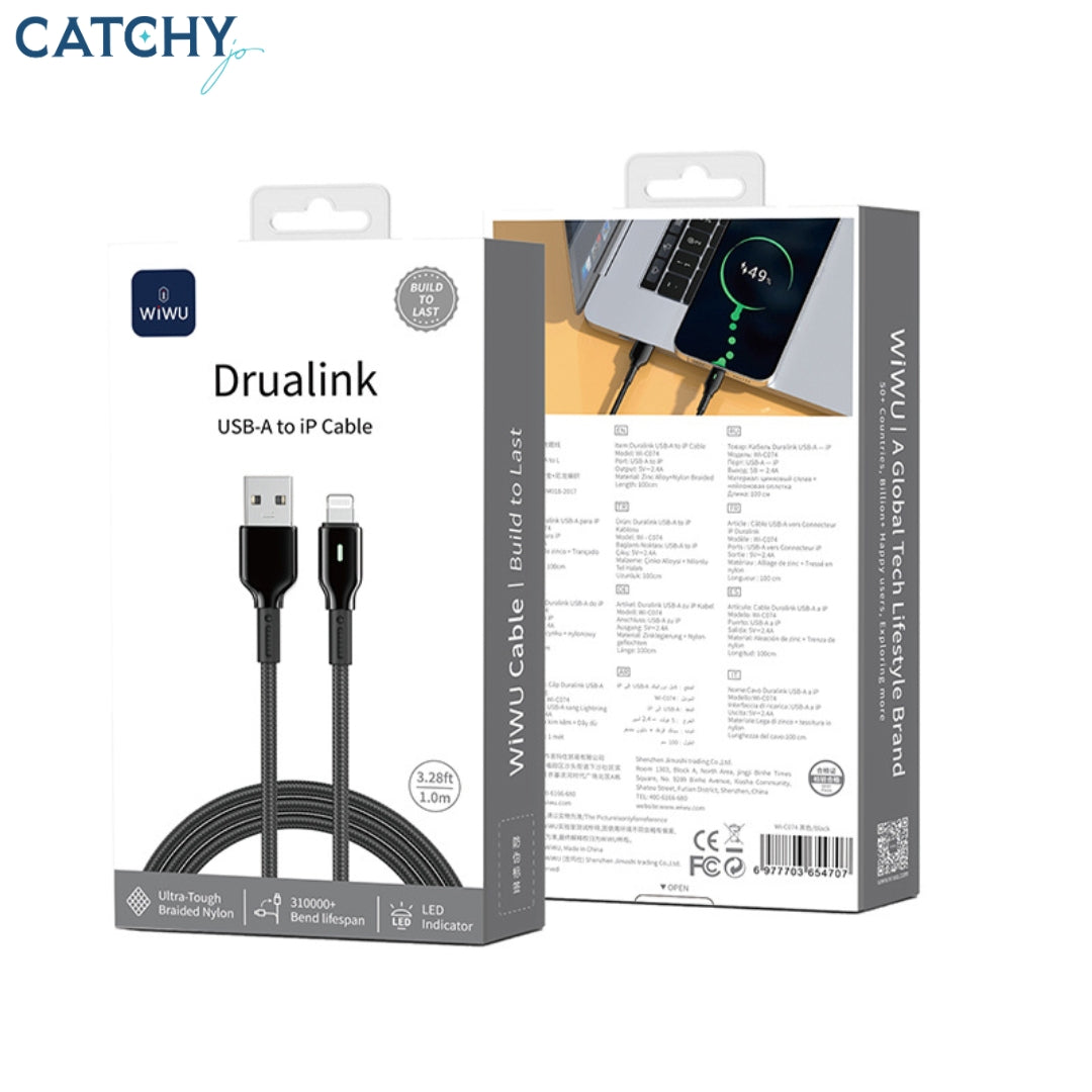 WiWU Wi-C074 USB-A To Lightning Duralink Series Nylon Braided Cable 1M (12W)
