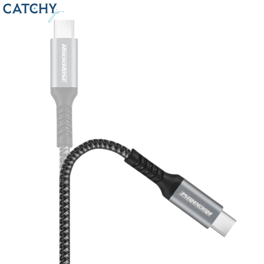 ROCKROSE Powerline كابل شحن ومزامنة Type-C إلى Type-C مضفّر بألياف كيفلار