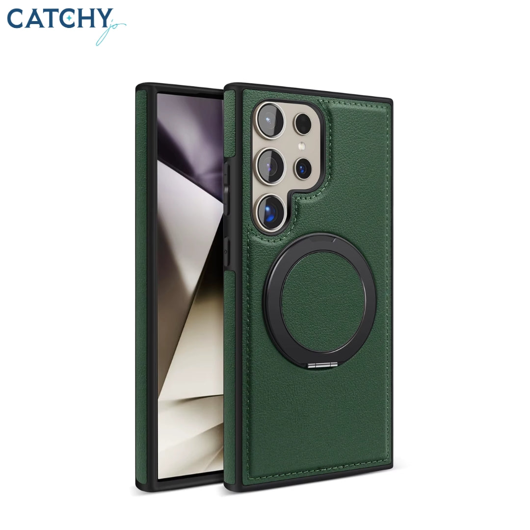 Samsung With Ring Kickstand PU Leather Magnetic Case