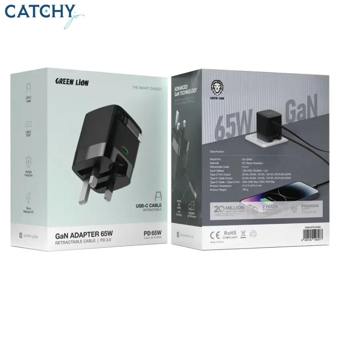 Green Lion Gan Adapter Retractable Cable (65W)