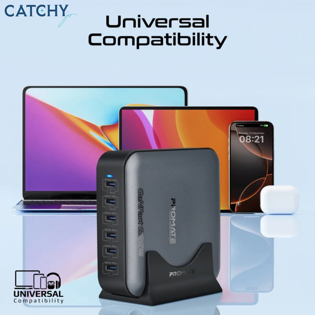محطة شحن مكتبية متعددة المنافذ PROMATE PowerBase-GaN285W