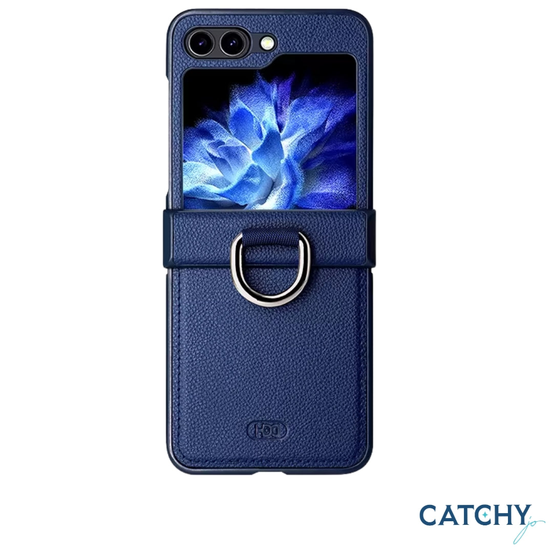 Samsung Z Flip Leather Finger Ring Case