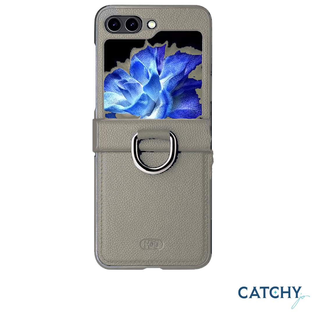 Samsung Z Flip Leather Finger Ring Case