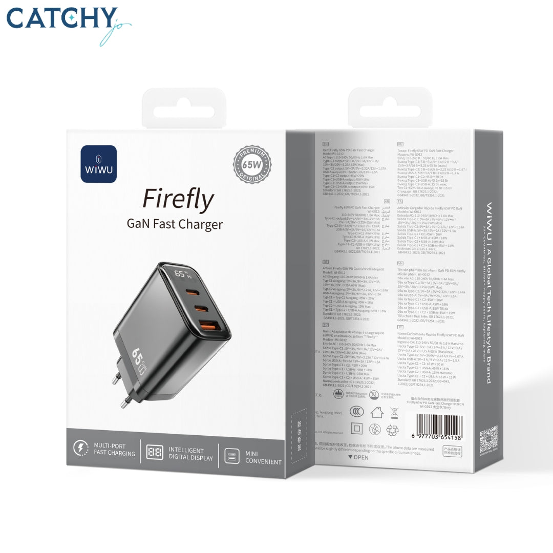 WiWU Wi-G012 EU Firefly GaN Fast Charger 2C+1A (65W)