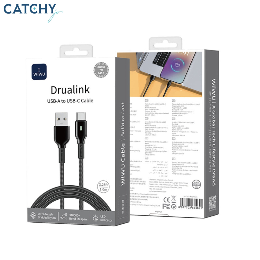 WiWU Wi-C073 USB-A To Type-C Duralink Series Nylon Braided Cable 1M (27W)