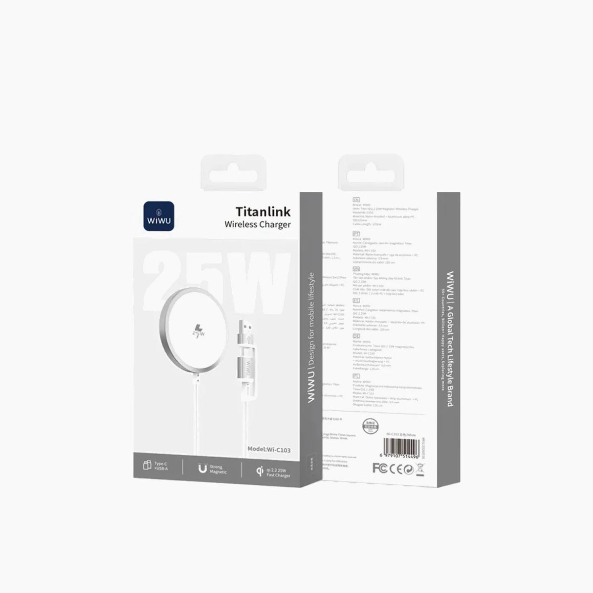 WiWU Wi-C103 Qi2.2 Tianlink Wireless Charger (USB-A + USB-C) (25W)