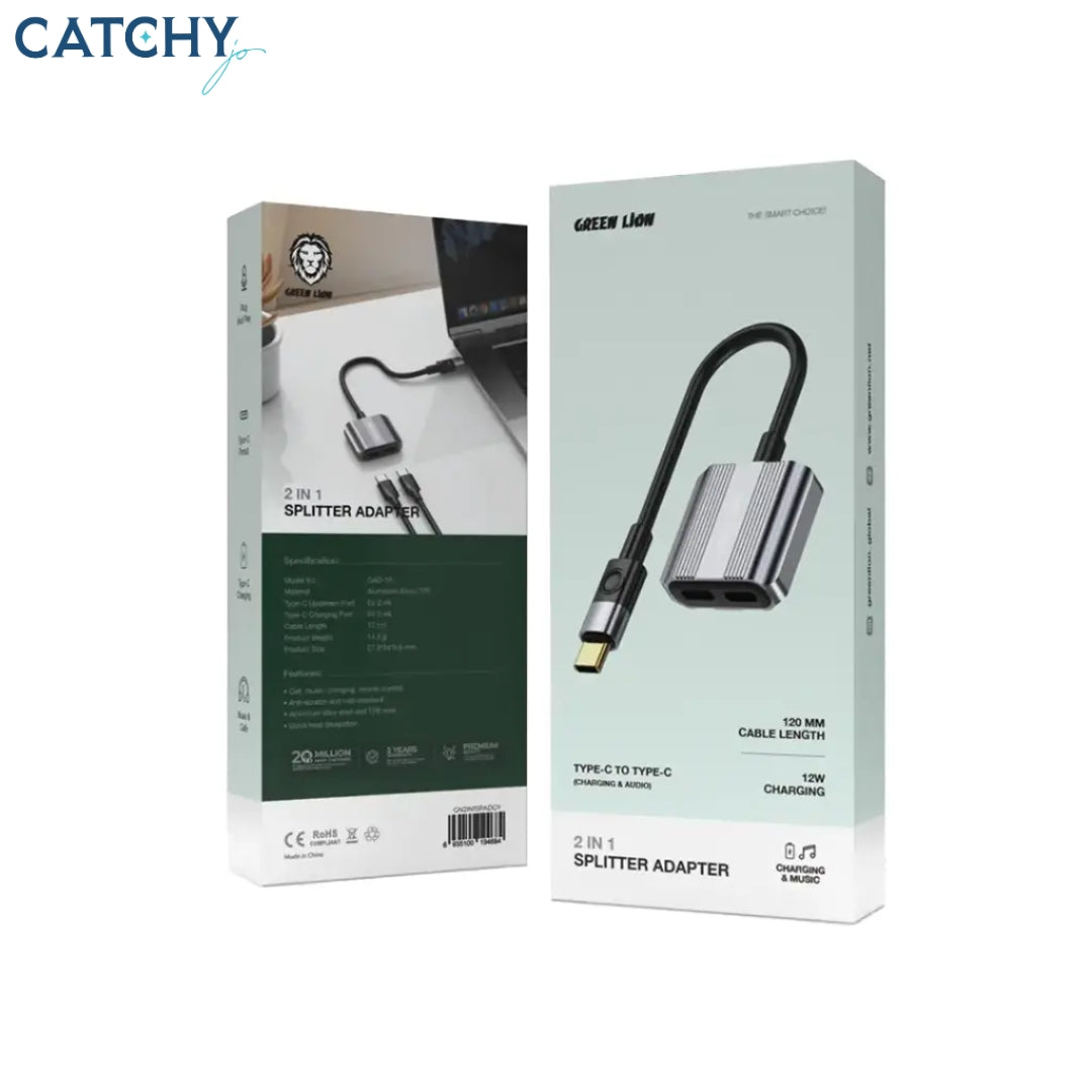 Green Lion 2 in 1 Splitter Adapter Type-C To AUX + Type-C