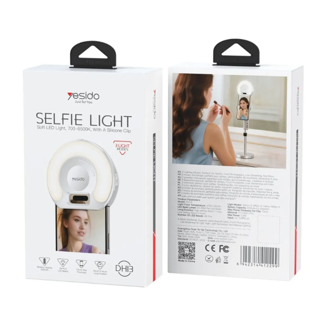 YESIDO Selfie Ring Light With Mobile Clip & LED Lighting