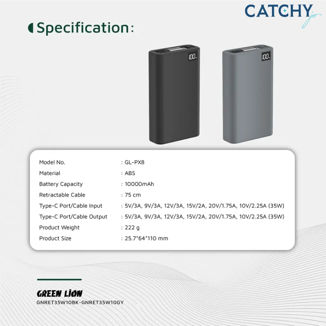 Green Lion Retractable Power Bank (10000mAh)