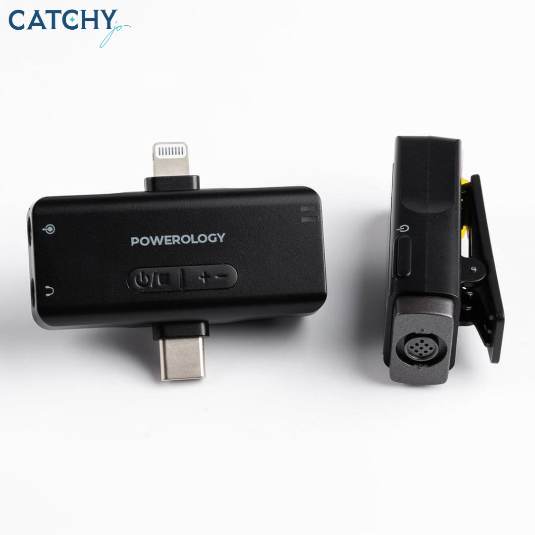 Powerology MFI Dual Connector Wireless Lavalier Microphone x1 Mic (1000mAh)
