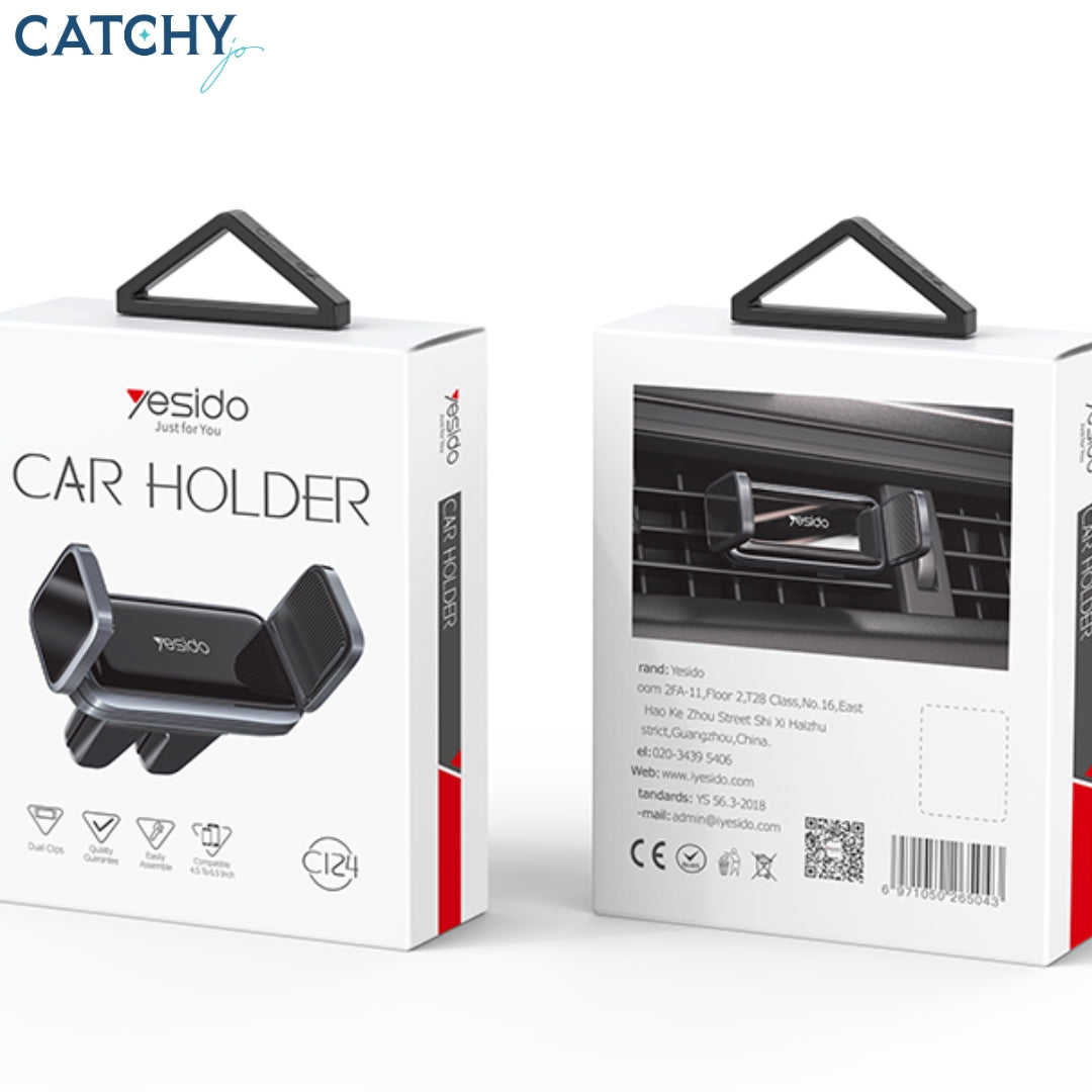 YESIDO C124 360 Degree Rotation Double Clip Air Vent Car Phone Holder