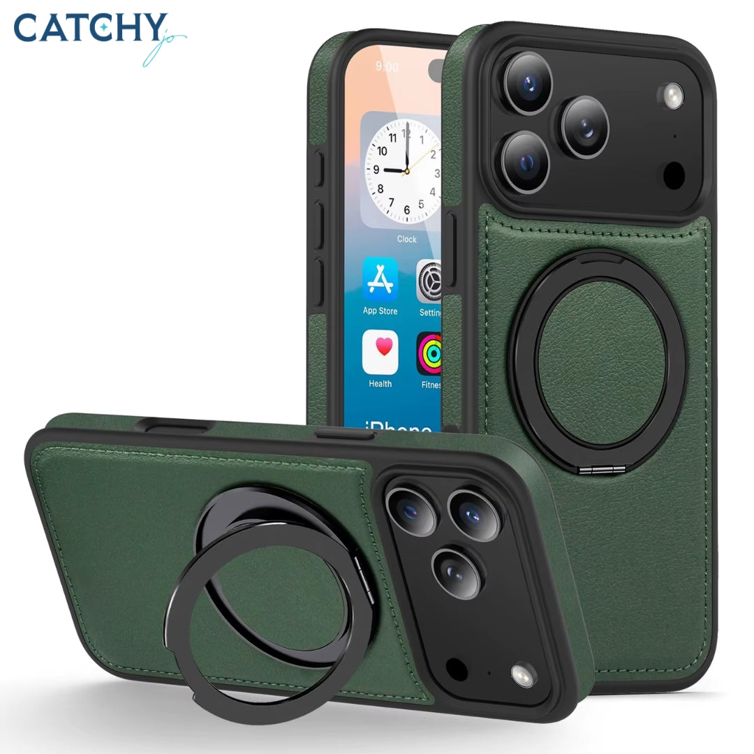iPhone Metal Ring Leather Magnetic Case