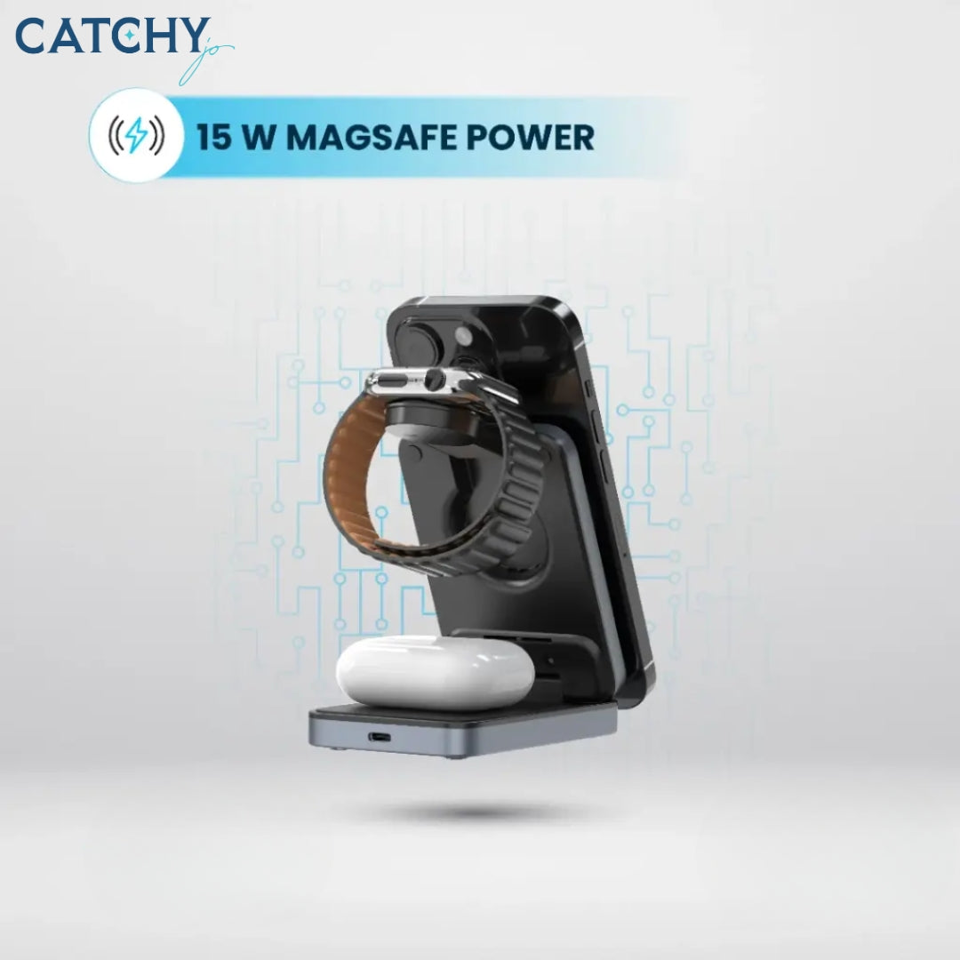 Powerology Foldable 3-in-1 Qi2 Fast Charging Multi-Device Hub