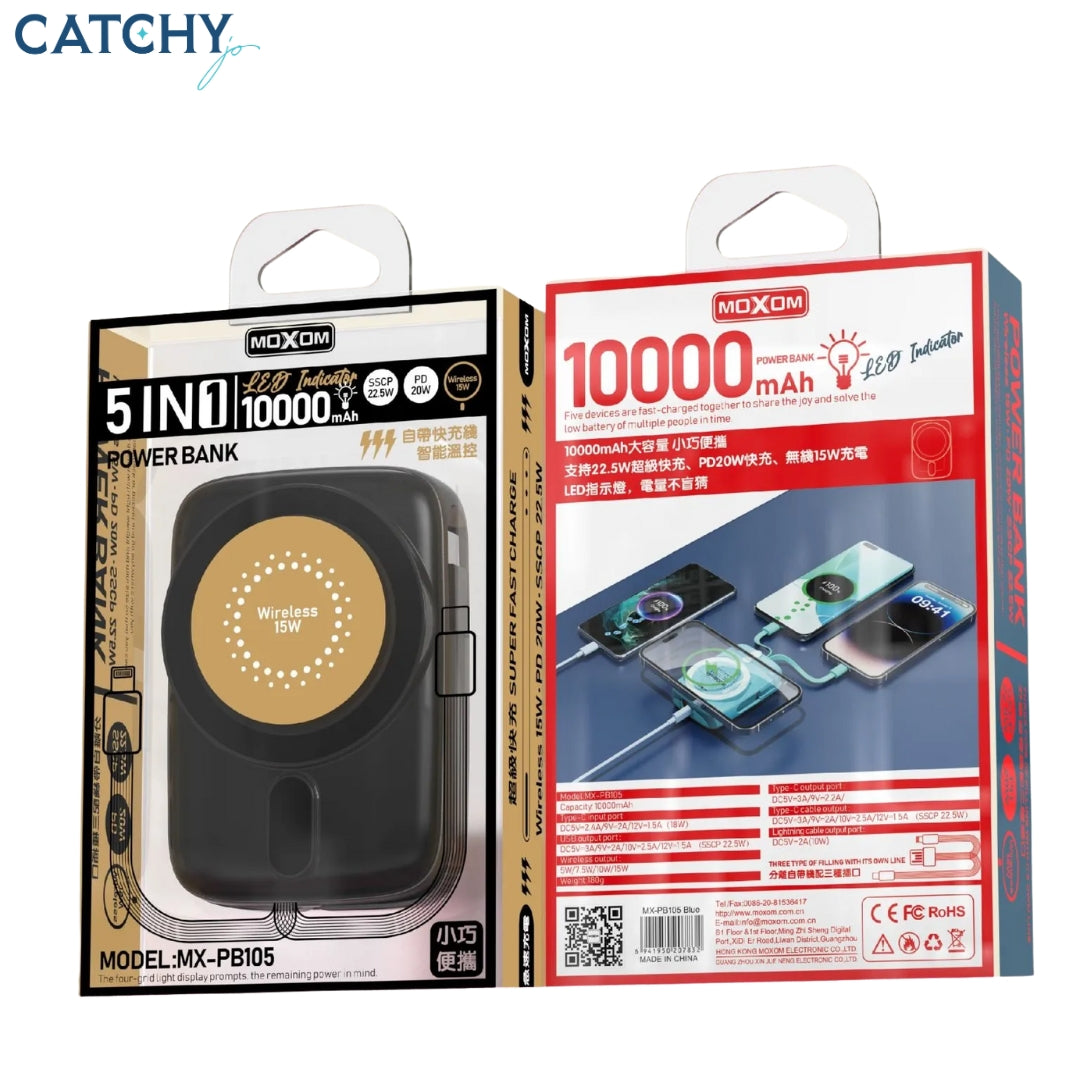 Moxom MX-PB105 Magnetic Wireless Power Bank With Built-In Cable (10000mAh)